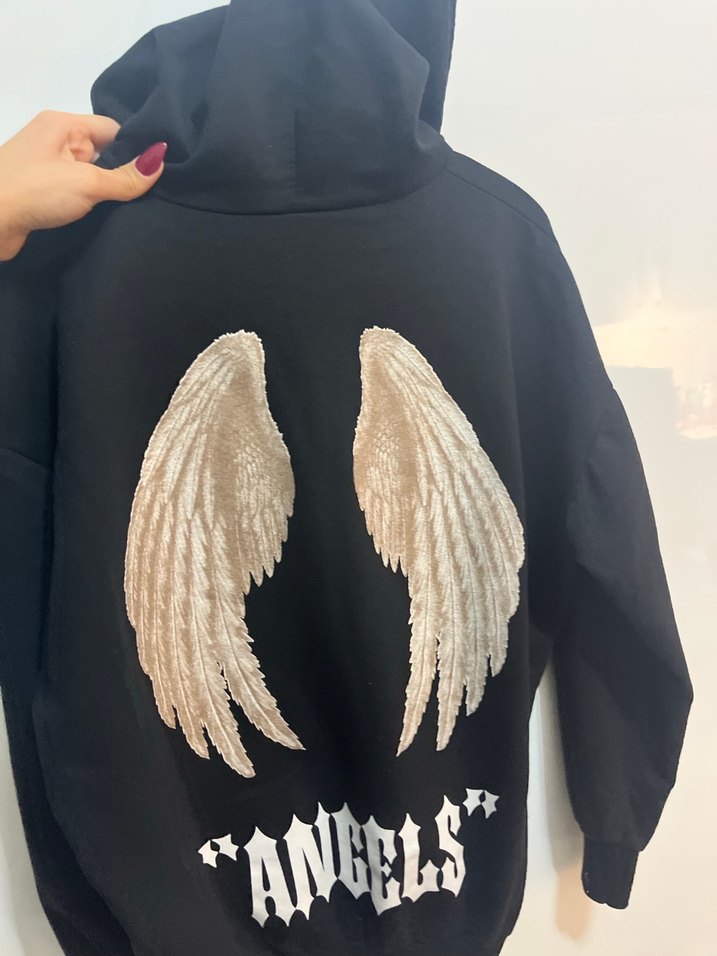 Siyah Kapüşonlu Baskılı Oversize Sweatshirt - Görsel 2