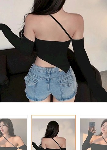 Siyah Strappy Mini Crop Top - Görsel 2