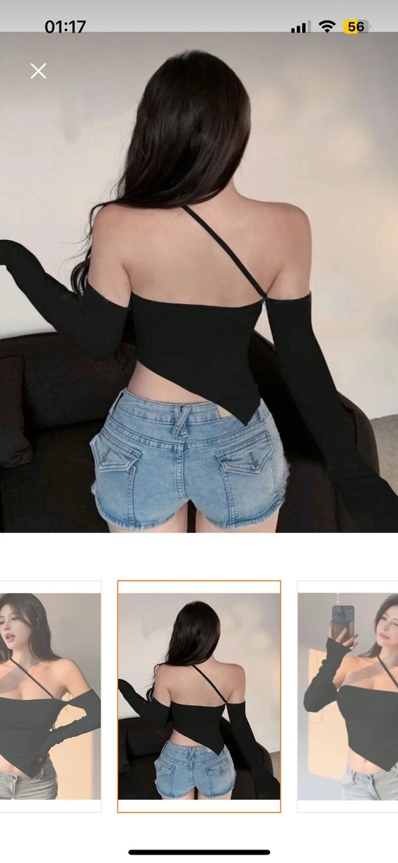 Siyah Strappy Mini Crop Top - Görsel 2