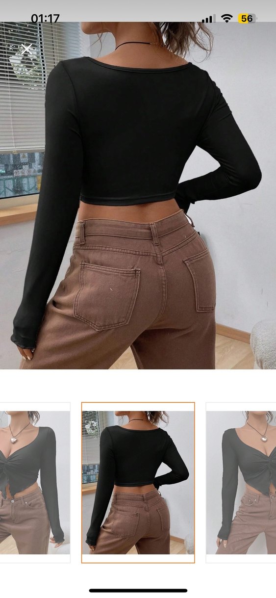 Siyah V Yaka Kemerli Uzun Kollu Bluz - Görsel 2