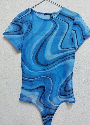 38 Beden mavi Renk Transparan desenli bluz
