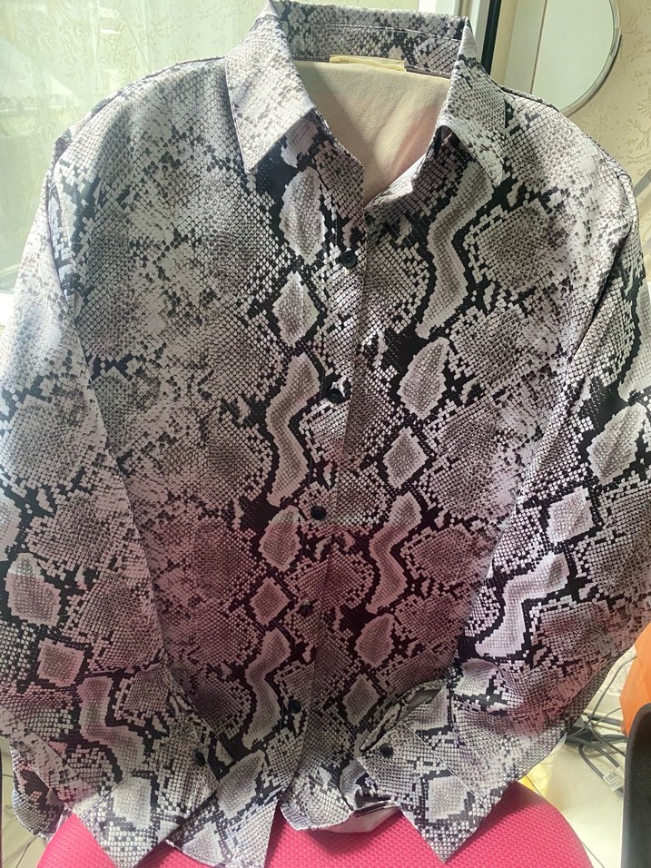 Yılan Desenli Gri saten kışlık gömlek - Görsel 2