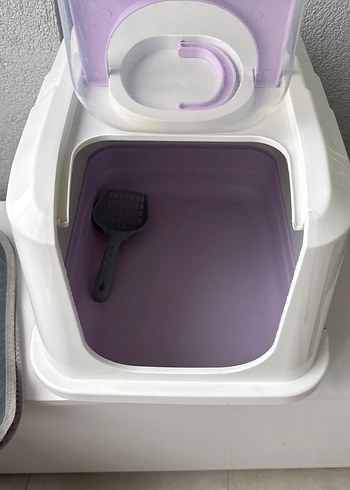 Mor Kapaklı beyaz Kedi Tuvalet Kabı - Görsel 2