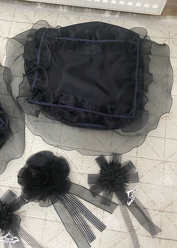 Siyah Nakışlı Fırfırlı prenses bohça seti - Görsel 2