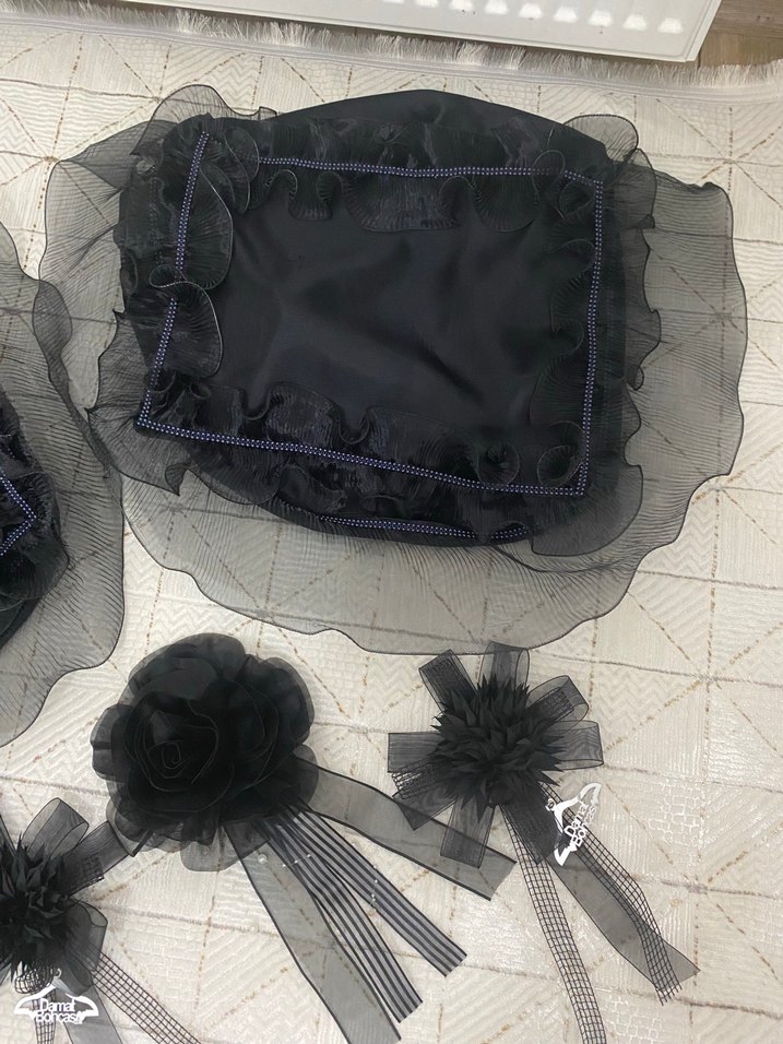 Siyah Nakışlı Fırfırlı prenses bohça seti - Görsel 2