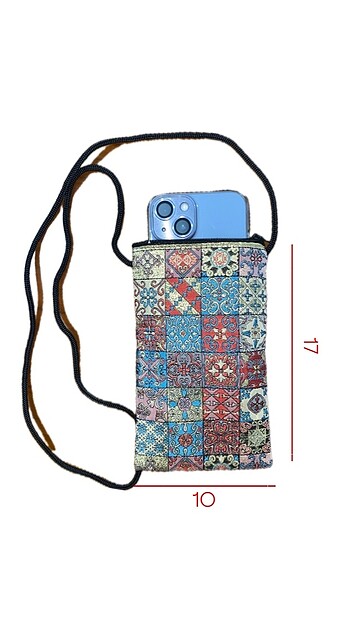 Kilim Desenli Simli Askılıklı Telefonluk