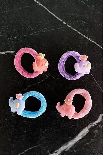 4'lü Karışık Renk Fil Figürlü Çocuk Lastik Toka