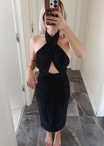 s Beden Siyah Straplez Midi Gotik Elbise