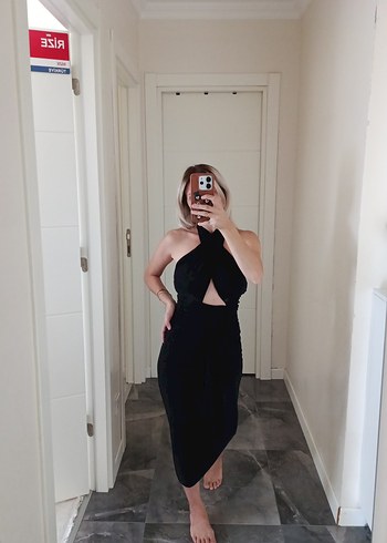 Diğer Siyah Straplez Midi Gotik Elbise