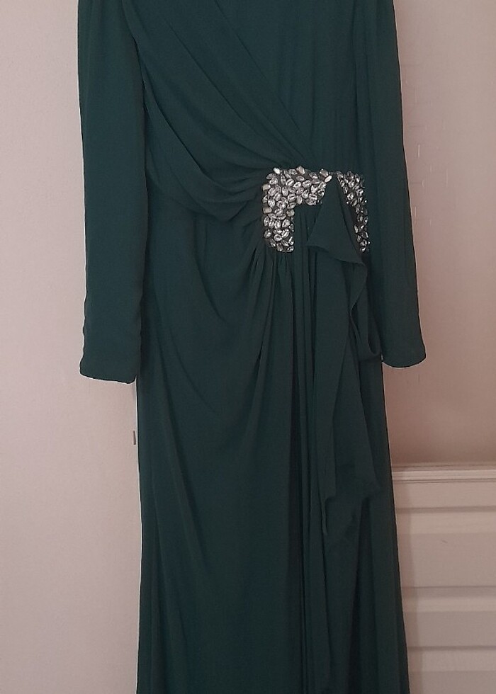 Haki taşlı tesettür abiye  - Görsel 2