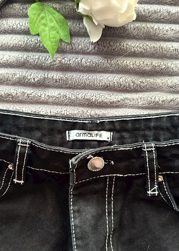 Diğer Siyah Denim Mini Etek BeyazDikiş Detaylı