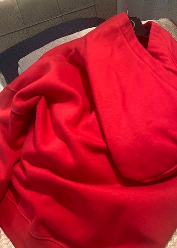 Kırmızı Kadın Sweatshirt, Kürklü, Baskılı - Görsel 3