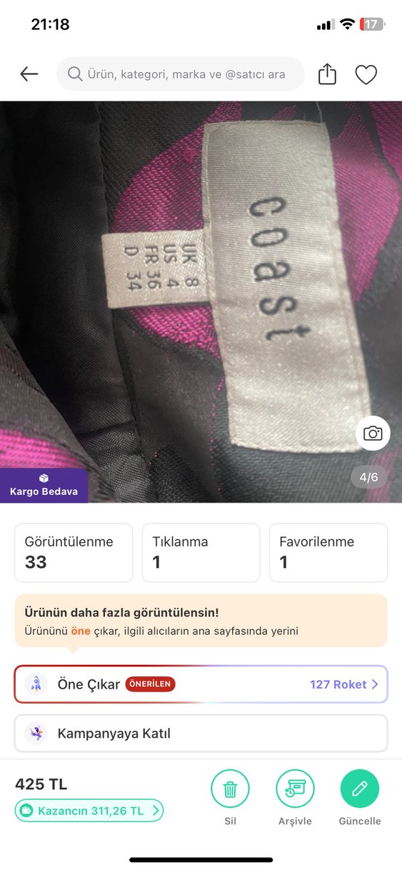 Mor Baskılı Uzun Dökümlü Etek - Görsel 4