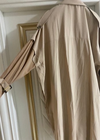 Bej Kadın Keten Uzun Trench Coat - Görsel 4