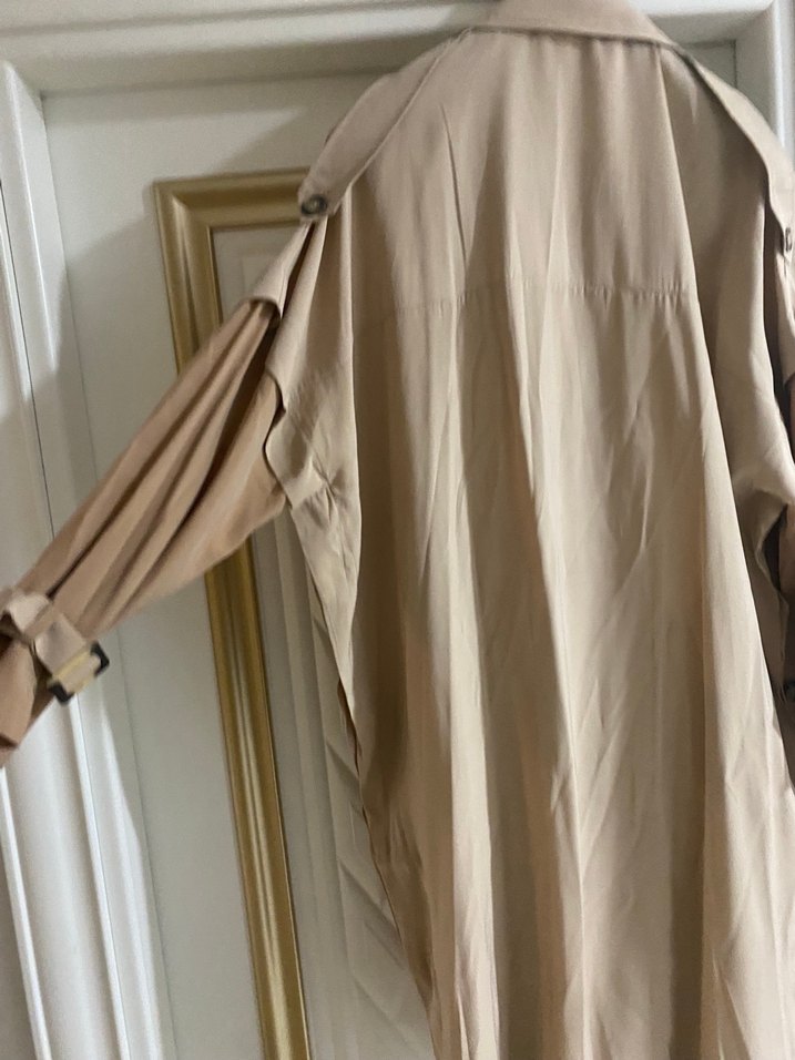 Bej Kadın Keten Uzun Trench Coat - Görsel 4