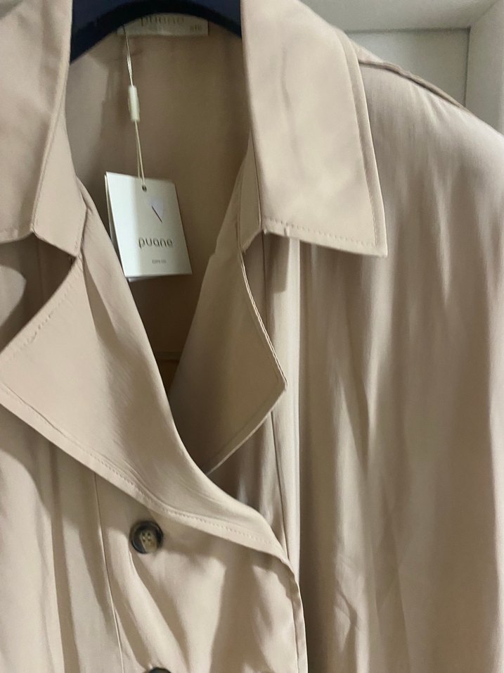 Bej Kadın Keten Uzun Trench Coat - Görsel 5