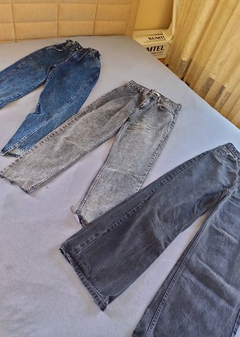 Gri Rahat Kesim wide leg Kadın Kot Pantolon