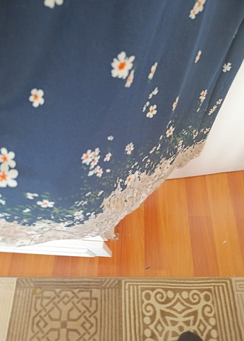 Lacivert Çiçek Desenli Uzun elbise - Görsel 3