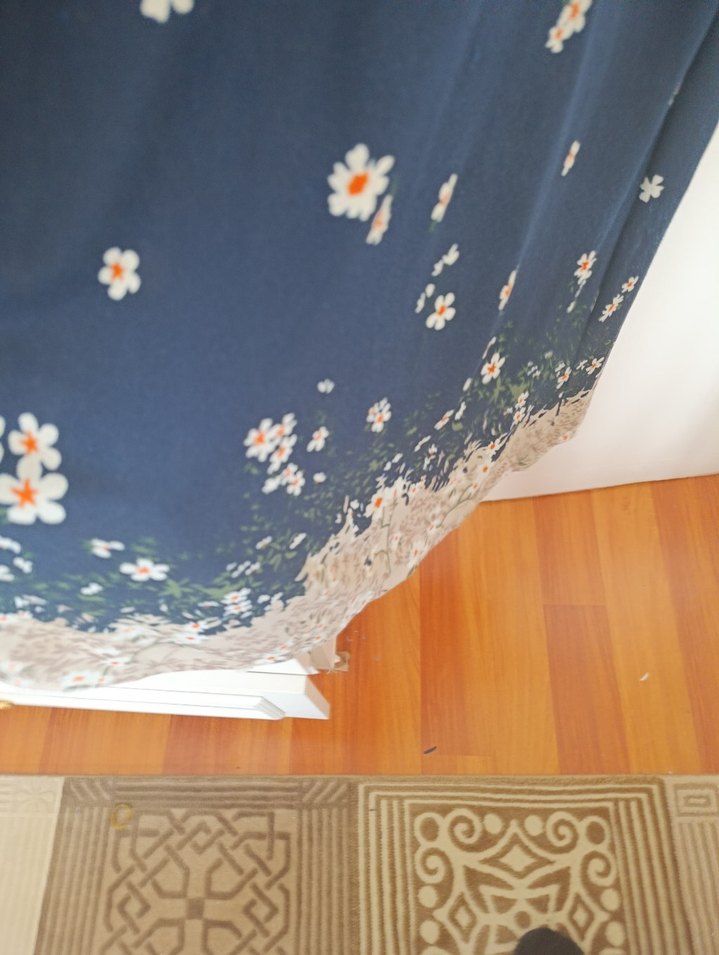 Lacivert Çiçek Desenli Uzun  elbise - Görsel 3