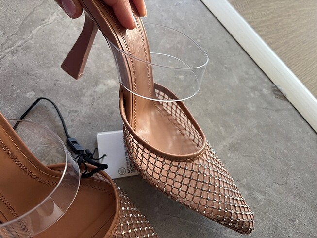 37 Beden camel Renk Zara taşlı topuklu