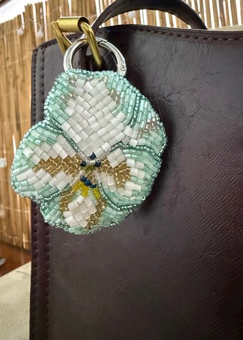 Turkuaz Boncuklu Çiçek Bohem Anahtarlık - Görsel 3