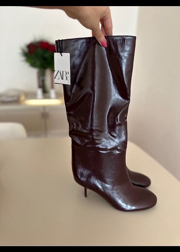 Zara Zara Bordo İnce Topuklu Dizüstü Kadın Çizme