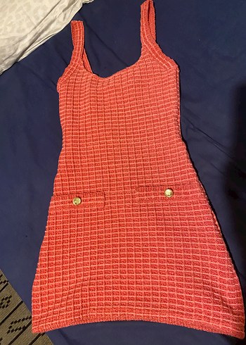 36 Beden pembe Renk Pembe Kareli Triko Mini Elbise