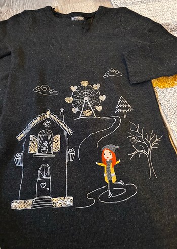 Kız Çocuk Nakışlı Fırfırlı Elbise - Görsel 3