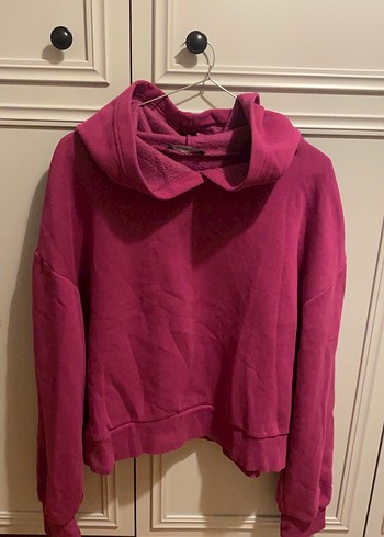 Pembe Yüksek Yakalı Salaş Sweatshirt
