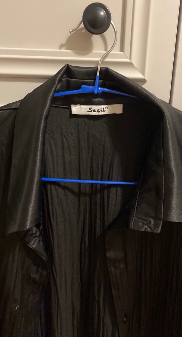 Kadın Siyah saten  Uzun Kollu Gömlek - Görsel 2