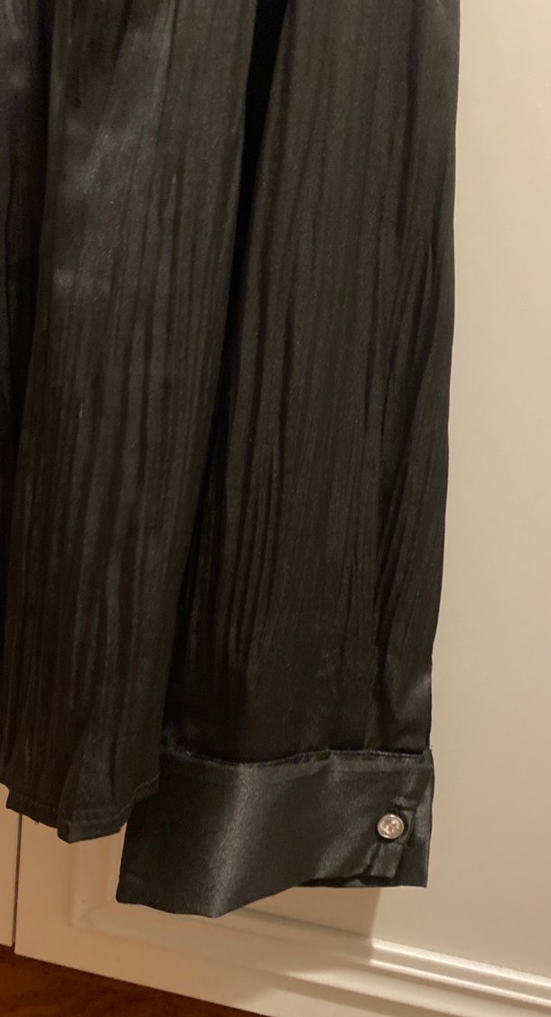 Kadın Siyah saten  Uzun Kollu Gömlek - Görsel 3