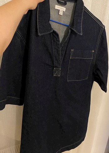 Topshop Kadın Lacivert Kısa Kollu Denim elbise
