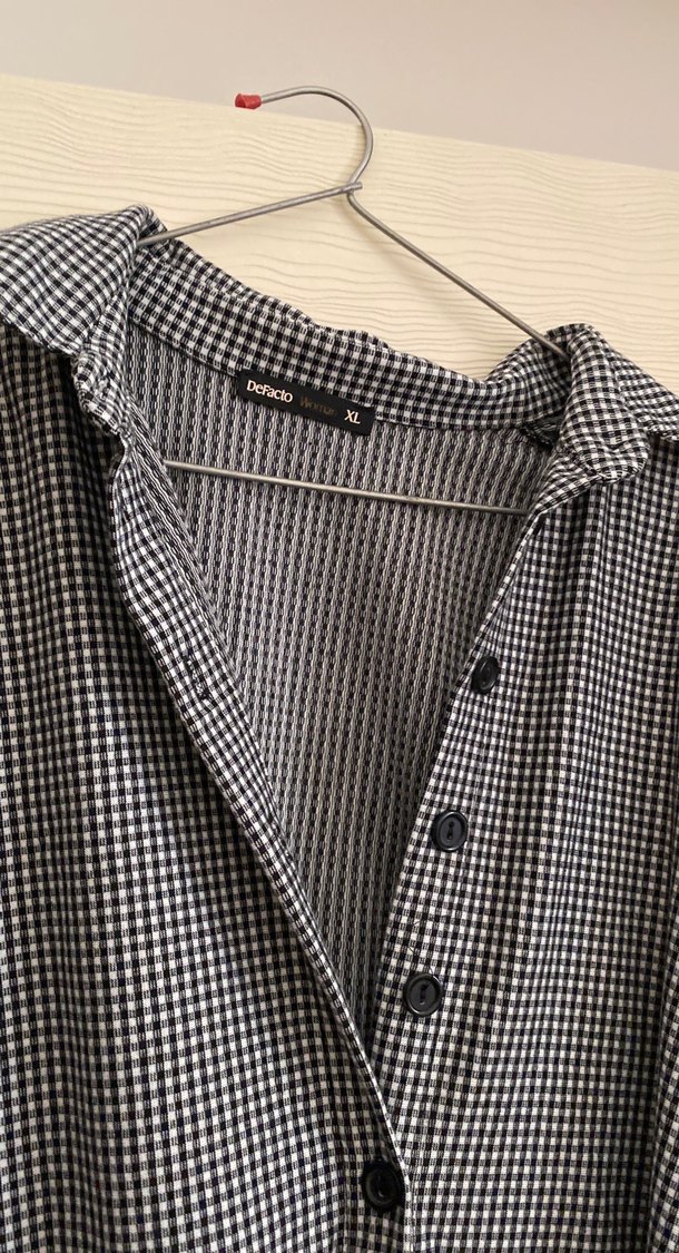 Gri Kareli Düğmeli Uzun Elbise - Görsel 2