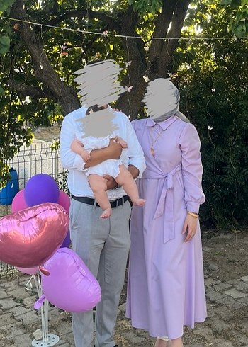l Beden Lila yandan bağlamalı tesettür elbise