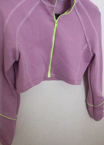 Pembe Scuba Kumaş Fermuarlı Crop Top - Görsel 4