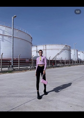 Pembe Scuba Kumaş Fermuarlı Crop Top - Görsel 2