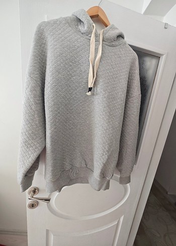 Gri Kapüşonlu Kadın Triko Sweatshirt
