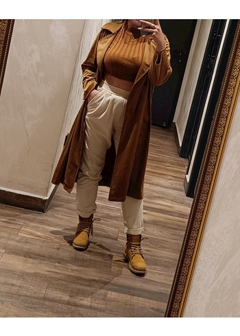 Kadın krem fitilli kadife pantolon. koton marka - Görsel 2