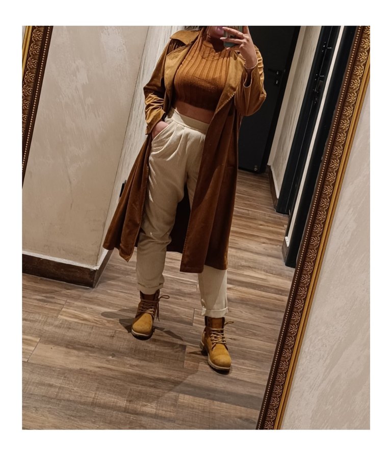 Kadın krem fitilli kadife pantolon. koton marka - Görsel 2