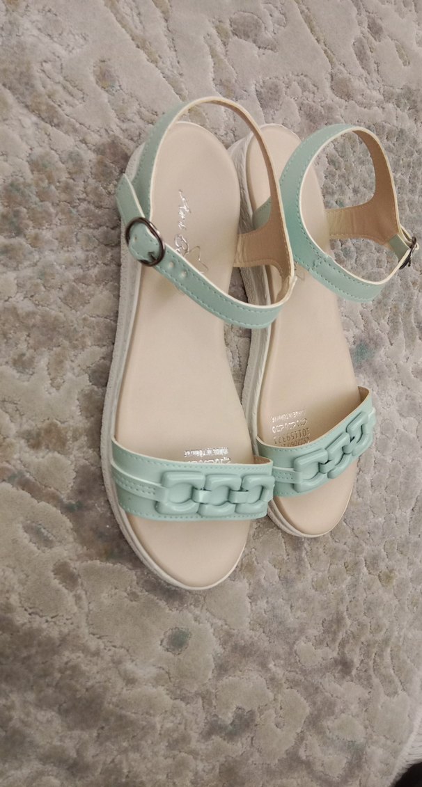 Zincir Detaylı Turkuaz Dolgu Topuk Kadın Sandalet 40 no - Görsel 2