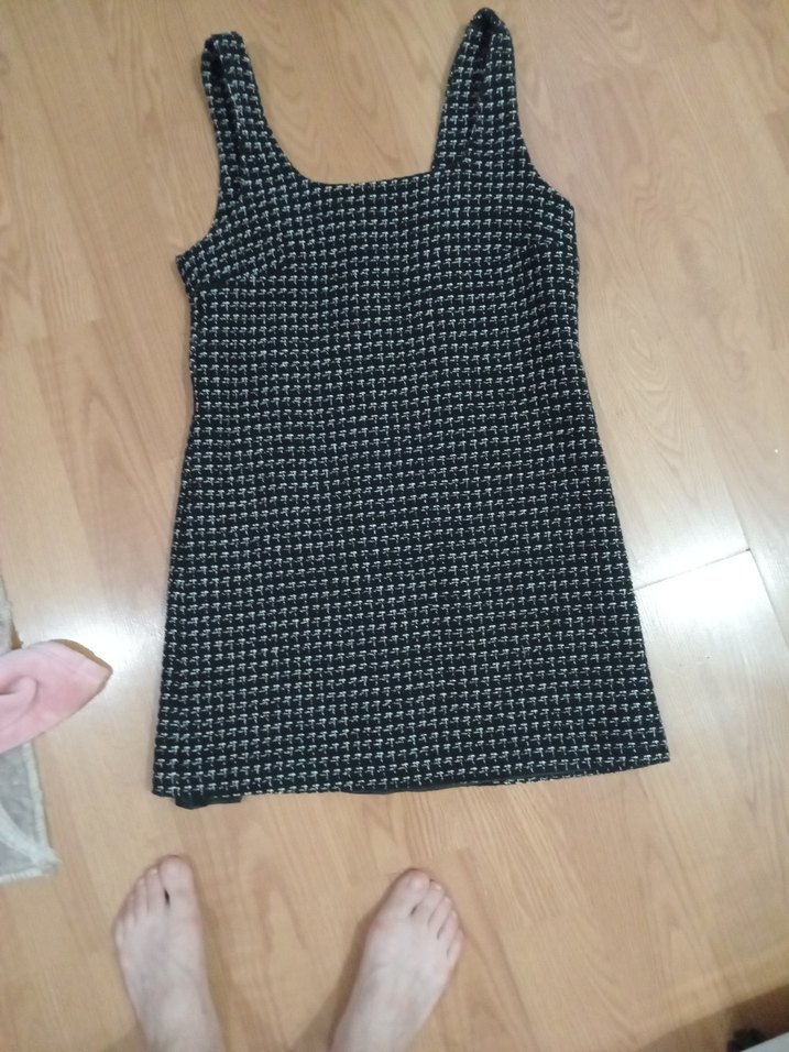 Siyah V Yaka Kolsuz Midi Elbise - Görsel 2