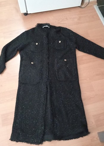 Düğmeli Siyah Uzun Kadın Kaban - Görsel 4