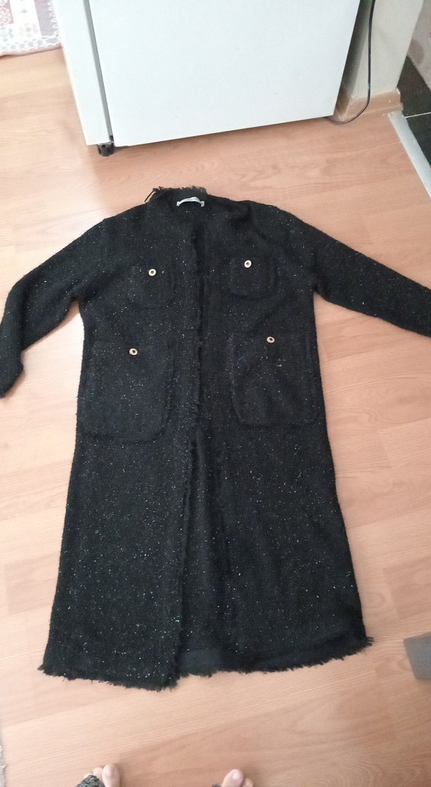 Düğmeli Siyah Uzun Kadın Kaban - Görsel 4