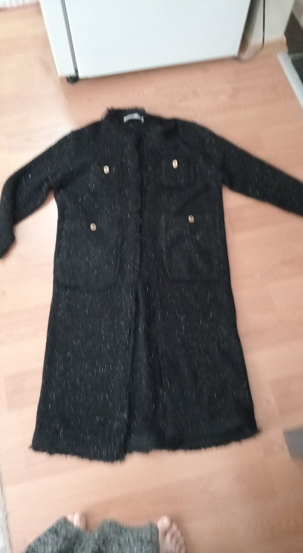 Düğmeli Siyah Uzun Kadın Kaban - Görsel 3