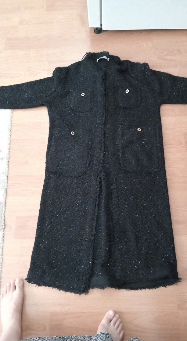 Düğmeli Siyah Uzun Kadın Kaban - Görsel 2