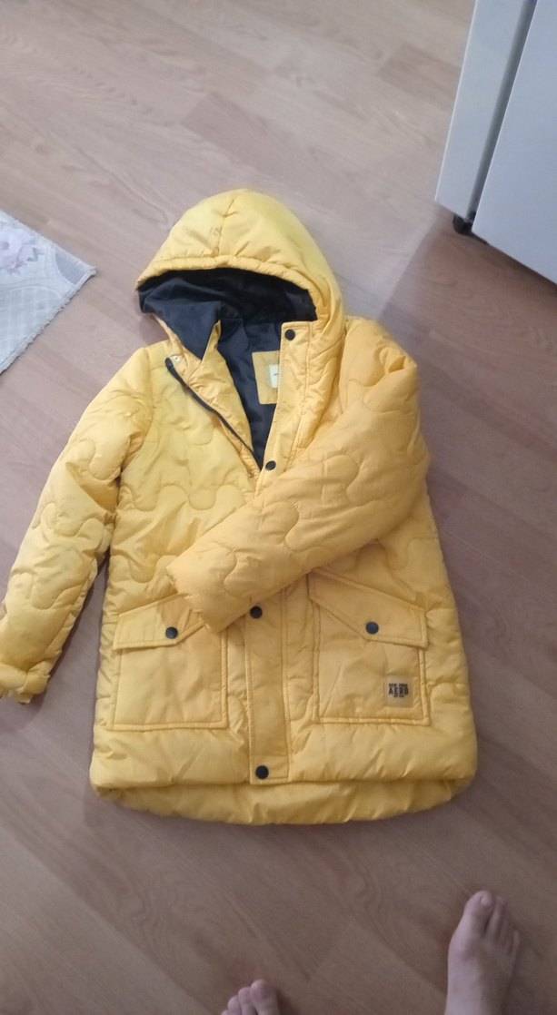 Sarı Kapüşonlu Düğmeli Erkek Mont - Görsel 4