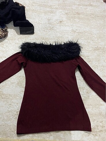 Kayık yaka bordo kazak