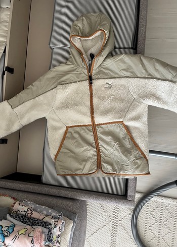 Puma Bej Kapüşonlu Fermuarlı unisex Ceket