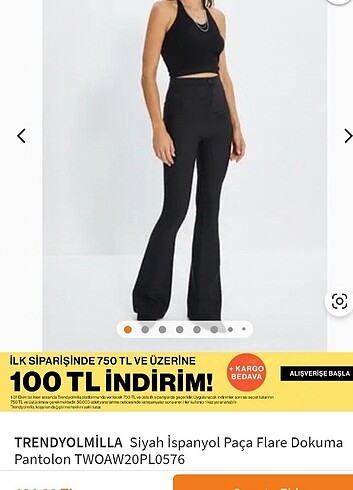 Trendyol & Milla Kumaş Yüksek bel İspanyol paça pantolon