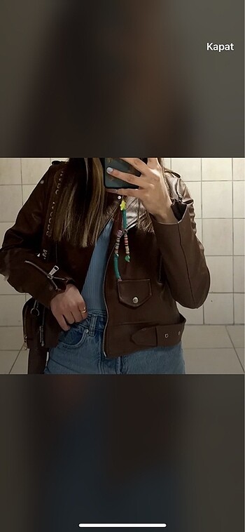 m Beden kahverengi Renk deri ceket